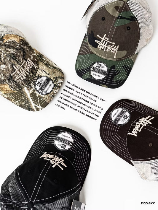 Stussy Basic Trucker 9twenty Cap รายละเอียดโลโก้ปักและทรงหมวก