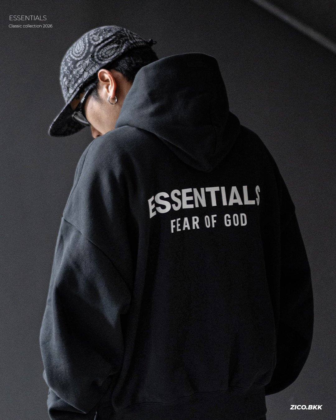 Essentials Classic Hoodie SS26 Vintage Black fit review 174 cm wearing size L by ZICO.BKK