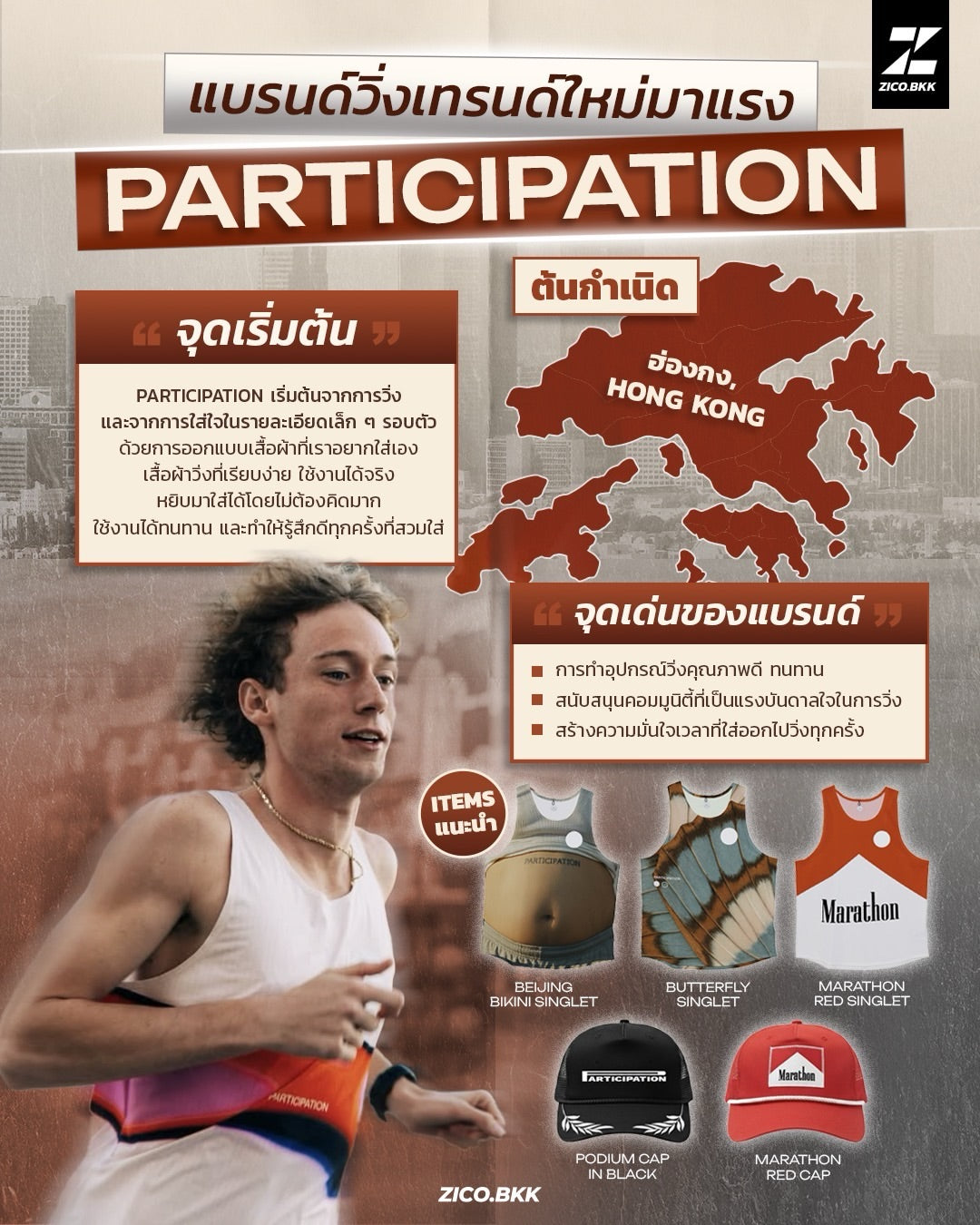 PARTICIPATION Hong Kong running apparel and singlet at ZICO.BKK