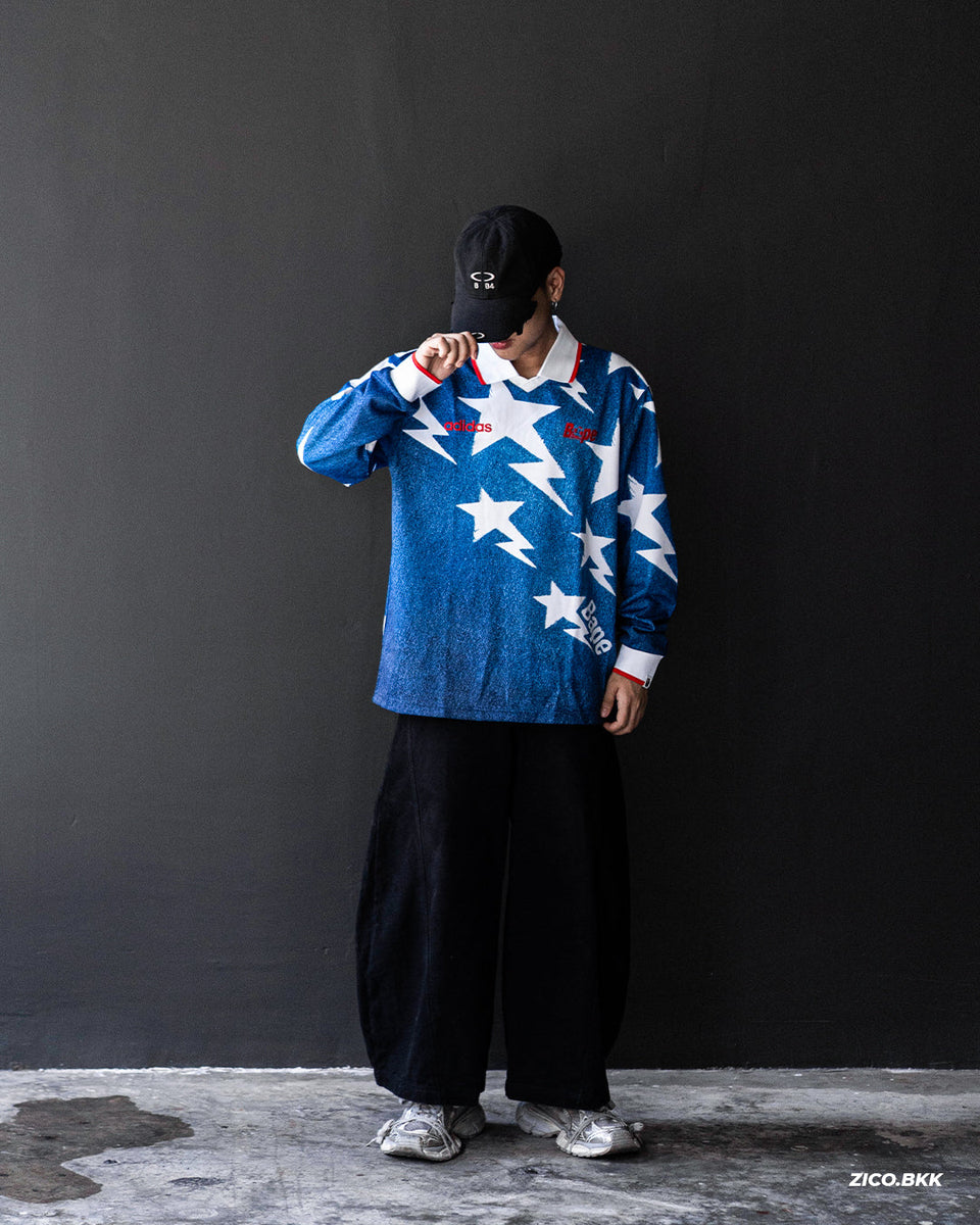 ADIDAS x BAPE LSL Star Jersey KF4913 Medium Blue Denim รีวิวเสื้อฟุตบอลแขนยาว ลุค streetrunning