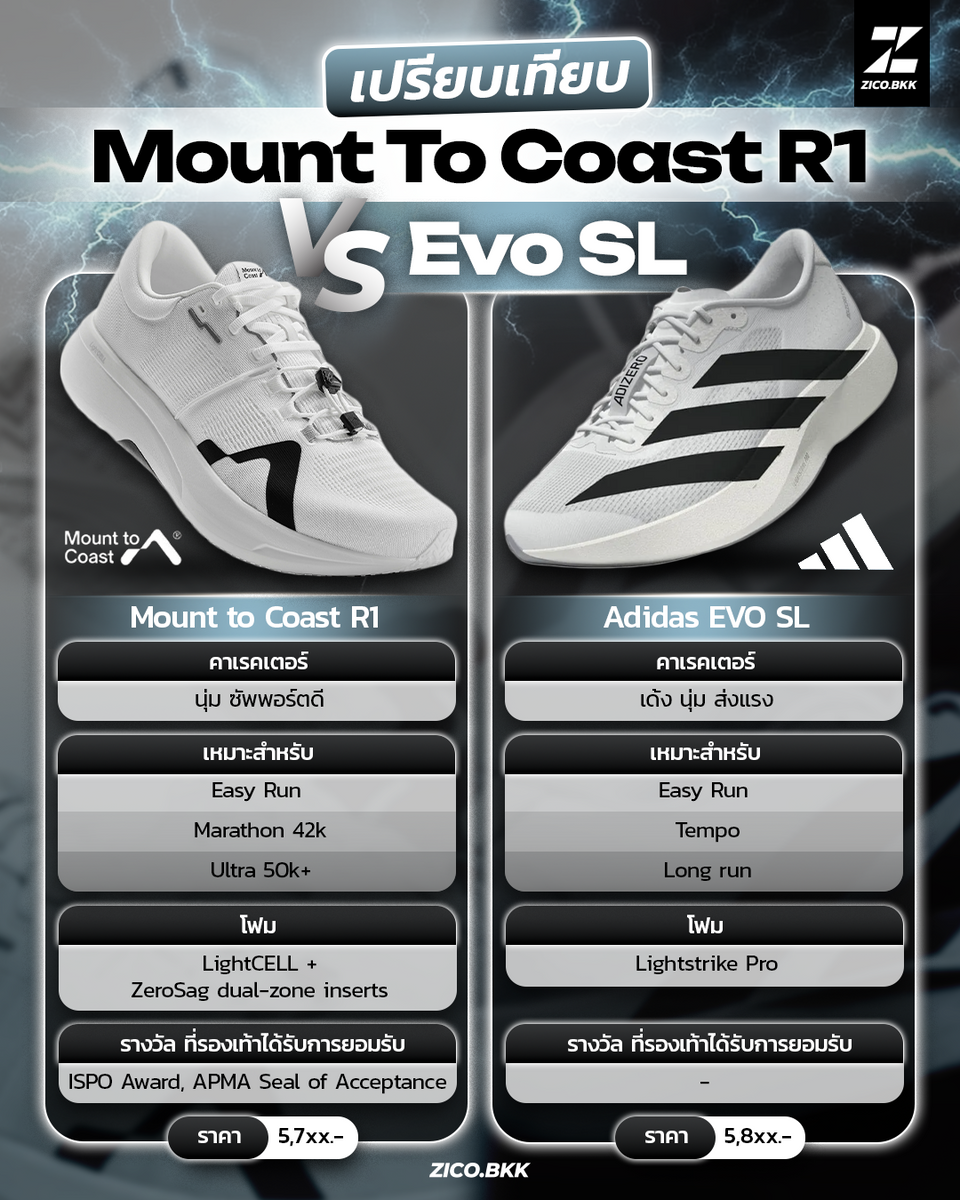 Mount to Coast R1 vs adidas Adizero EVO SL comparison daily running shoes