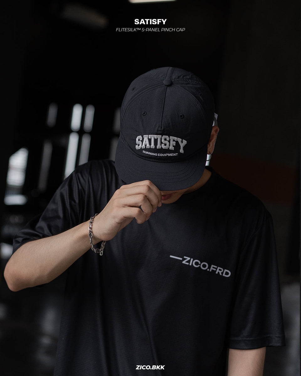 Satisfy FliteSilk 5-Panel Pinch Cap Black close up review by ZICO.BKK