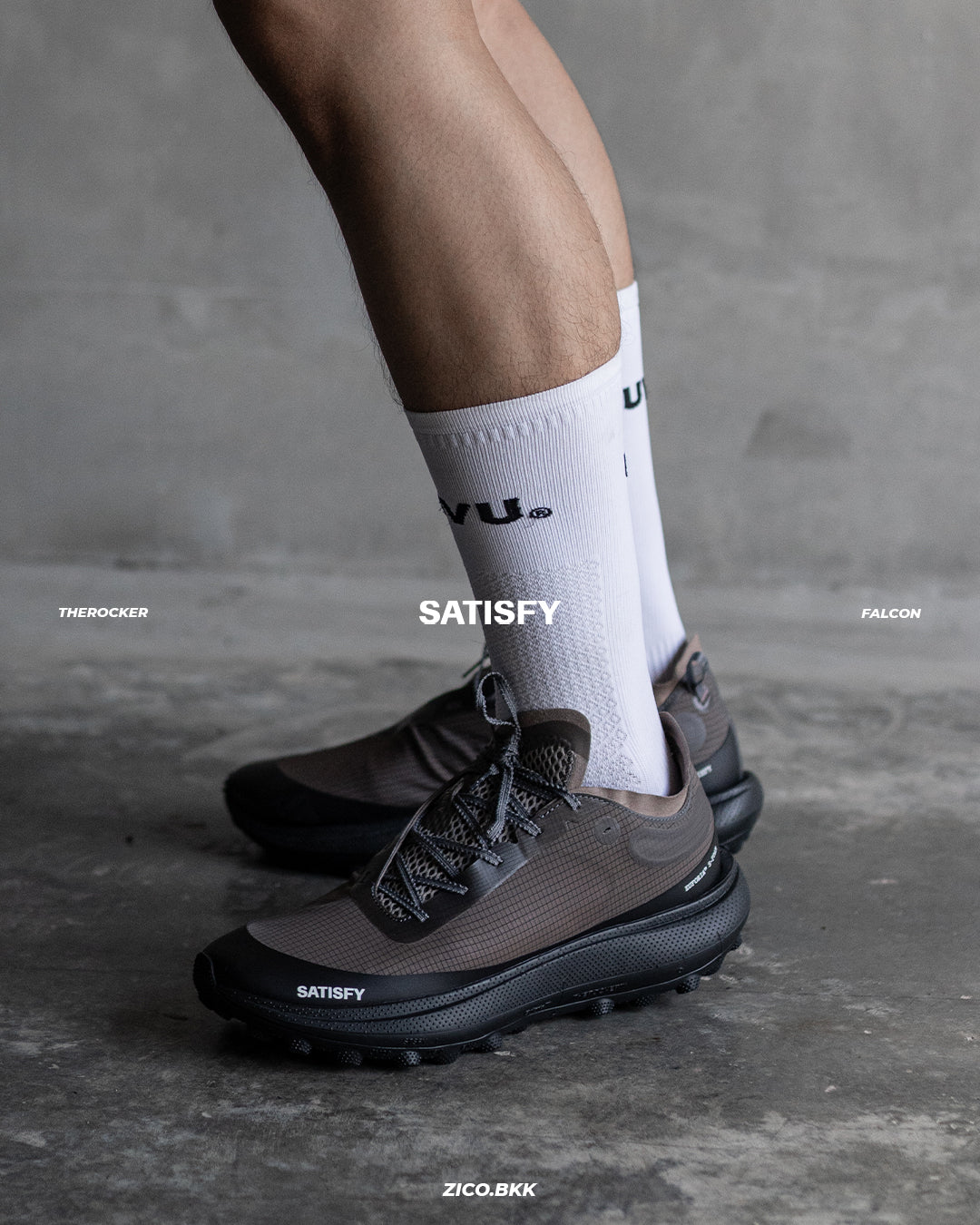 Satisfy TheRocker Falcon running shoes on foot review by ZICO.BKK