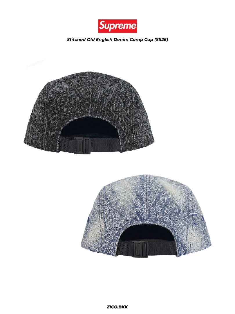 Supreme Stitched Old English Denim Camp Cap (SS26) – zico.bkk