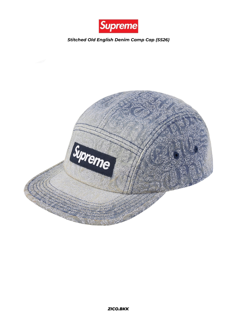 Supreme Stitched Old English Denim Camp Cap (SS26) – zico.bkk