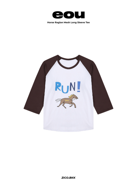 EOU Horse Raglan Mesh Long Sleeve Tee