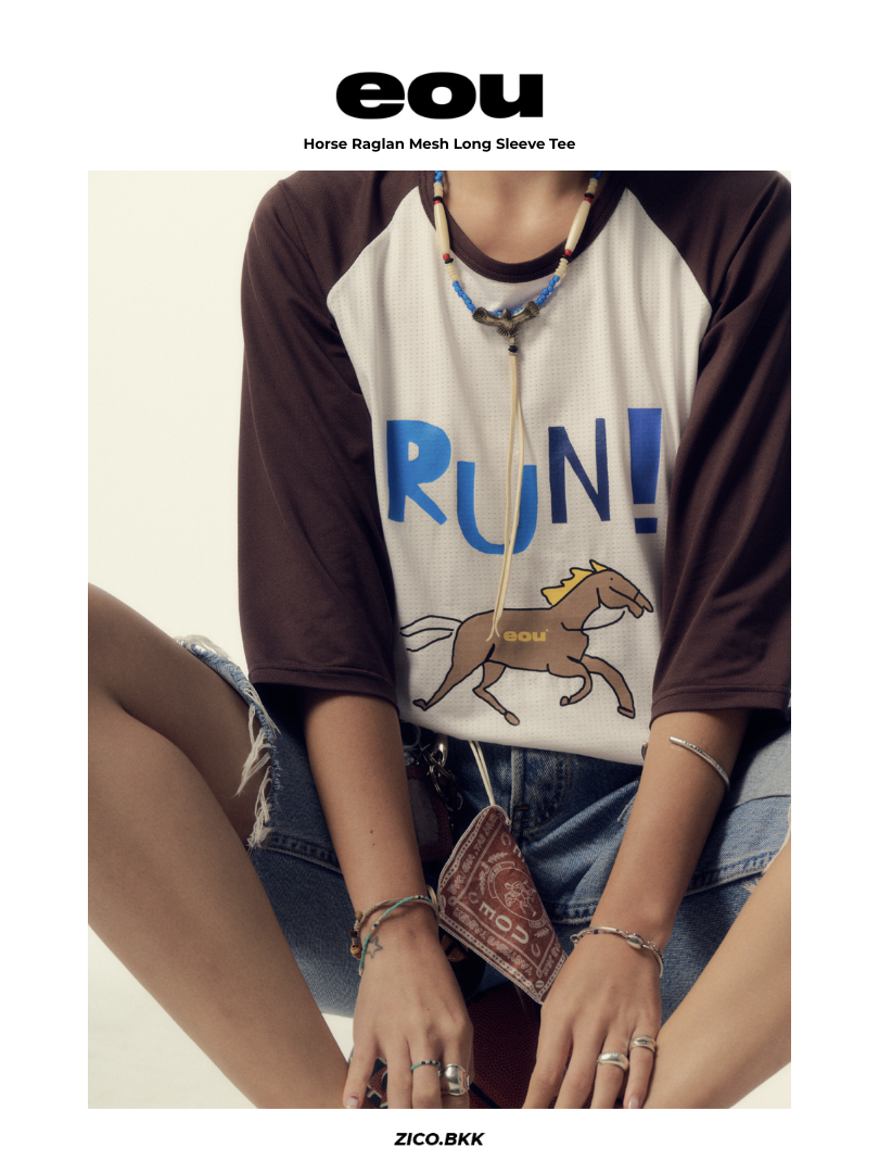 EOU Horse Raglan Mesh Long Sleeve Tee