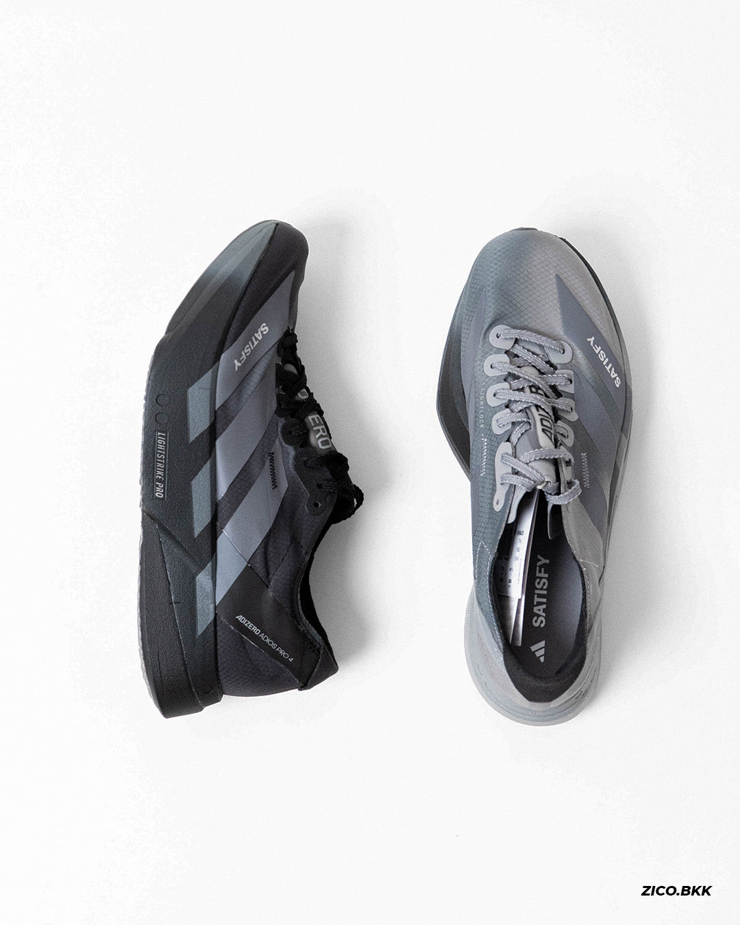 Adidas x SATISFY Adizero Adios Pro 4 Black top view - ZICO.BKK
