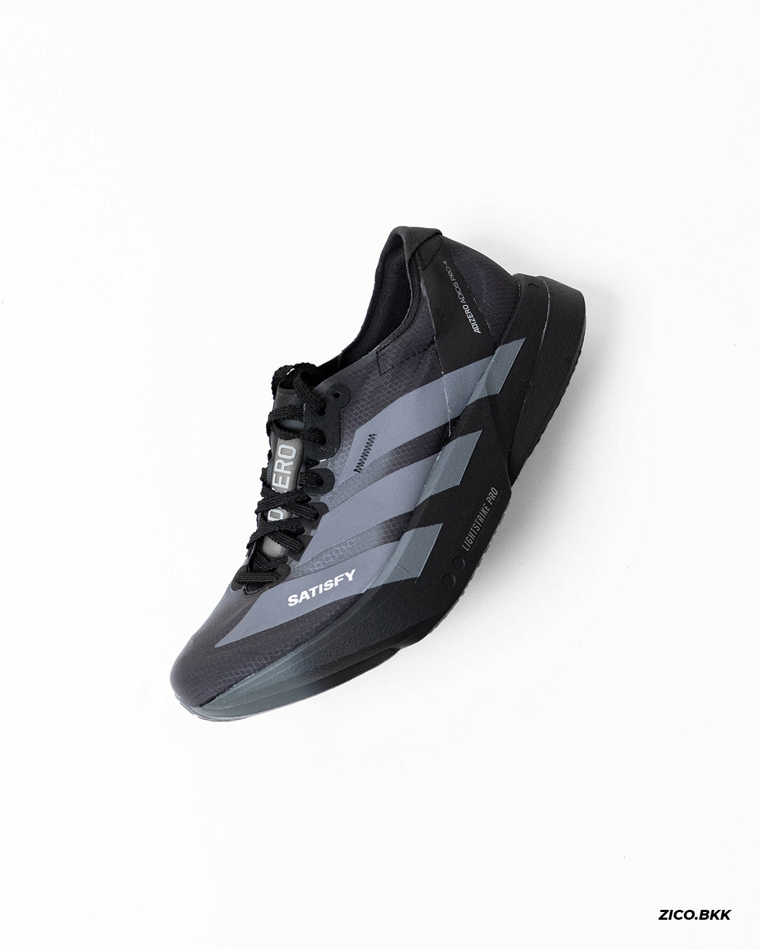 Adidas x SATISFY Adizero Adios Pro 4 Black product side profile - ZICO.BKK
