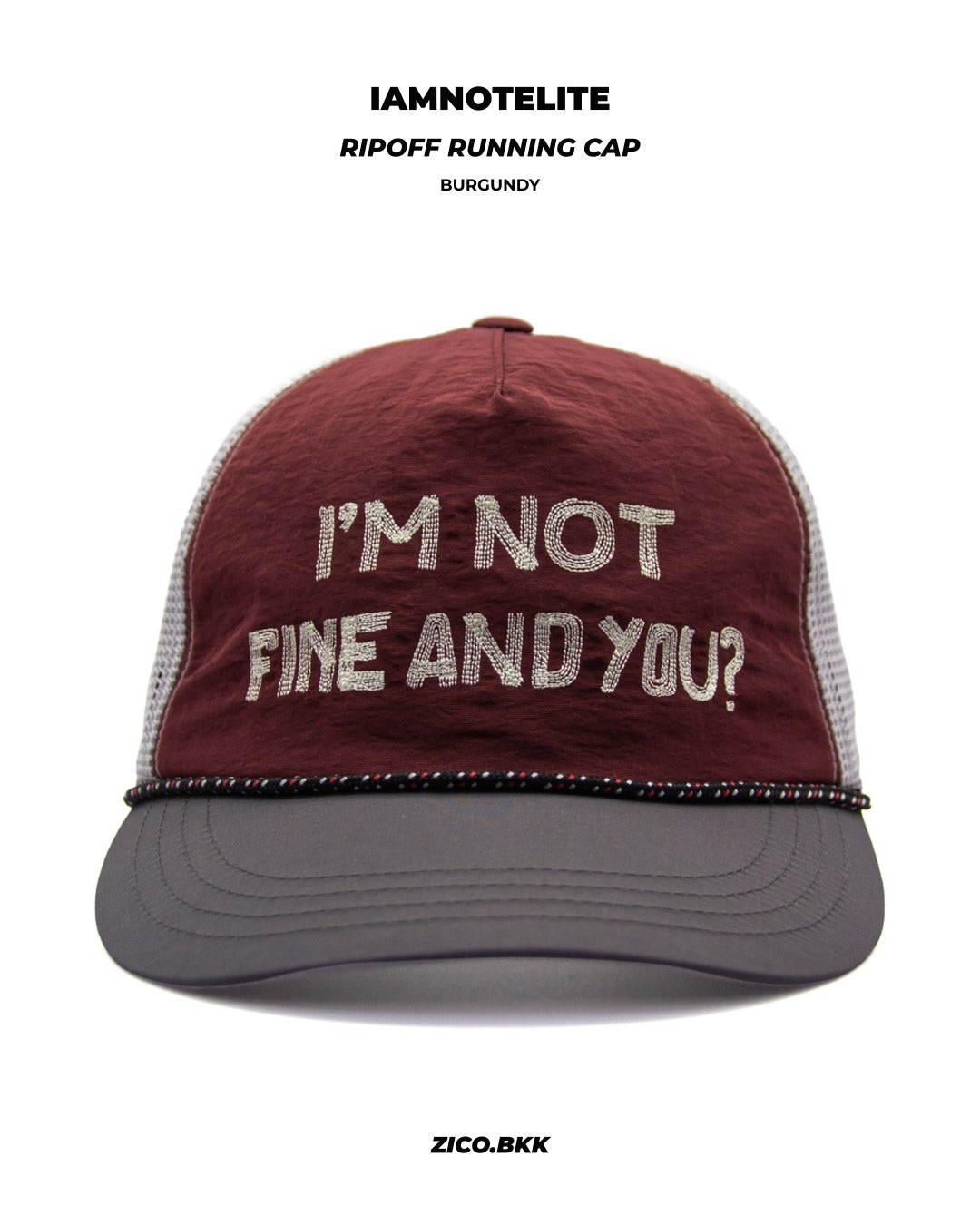 IAMNOTELITE RIPOFF RUNNING CAP BURGUNDY ZICO.BKK hero with logo