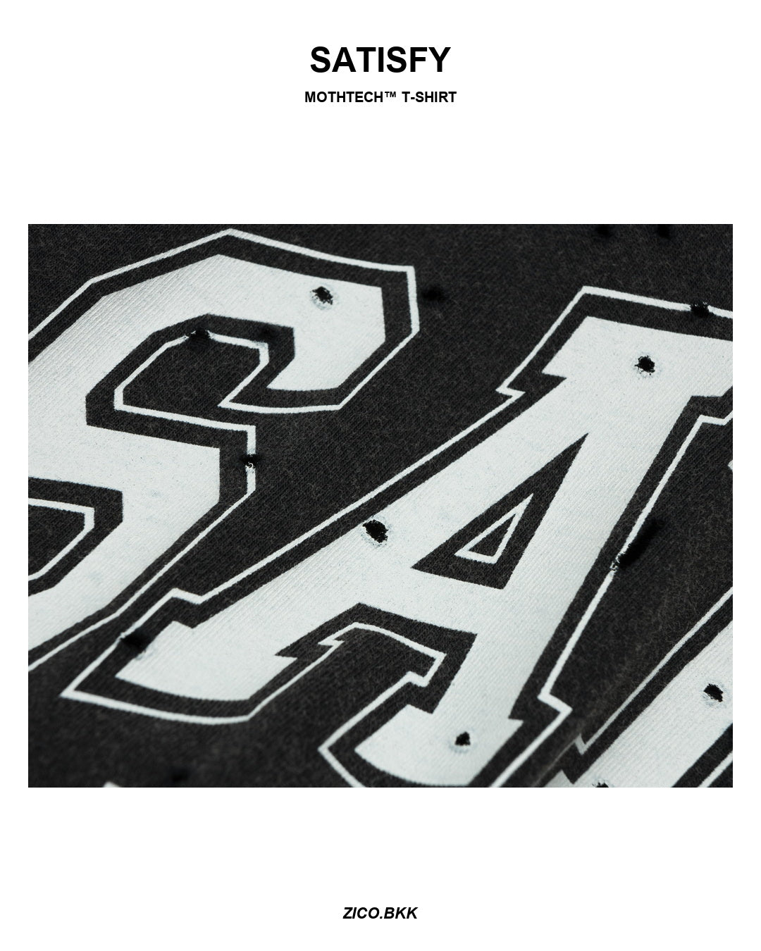 Satisfy MothTech T-Shirt Running Equipment Aged Black graphic detail from SATISFY web source - ZICO.BKK