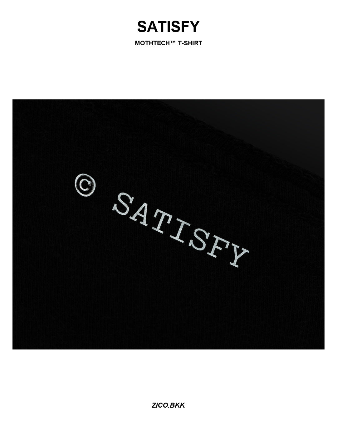 Satisfy MothTech T-Shirt Running Equipment Aged Black reflective detail from SATISFY web source - ZICO.BKK