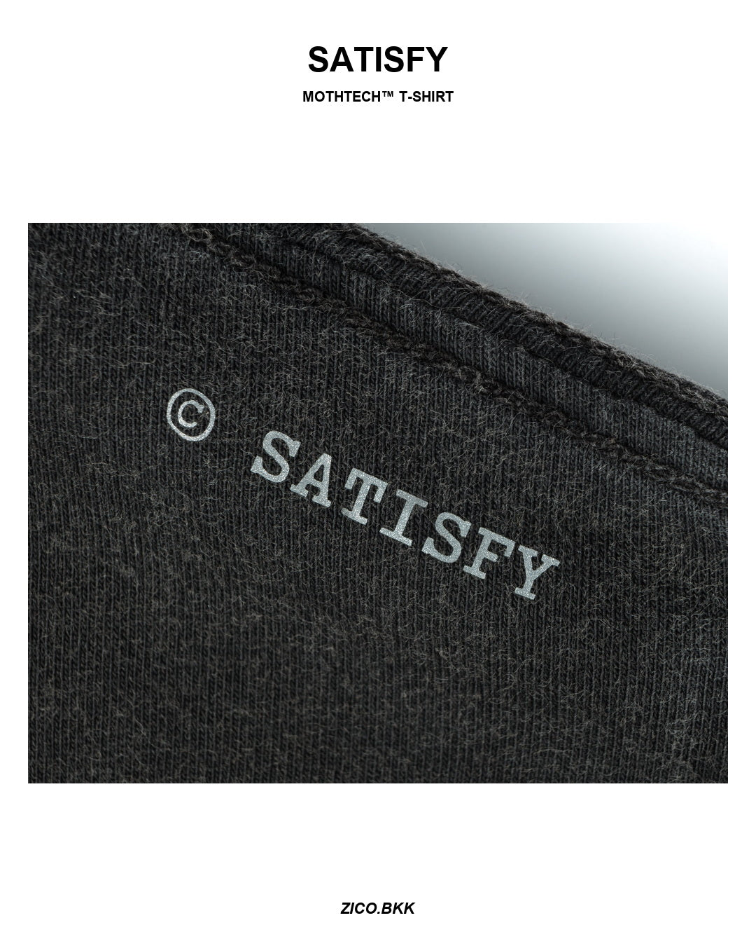 Satisfy MothTech T-Shirt Running Equipment Aged Black logo back detail from SATISFY web source - ZICO.BKK