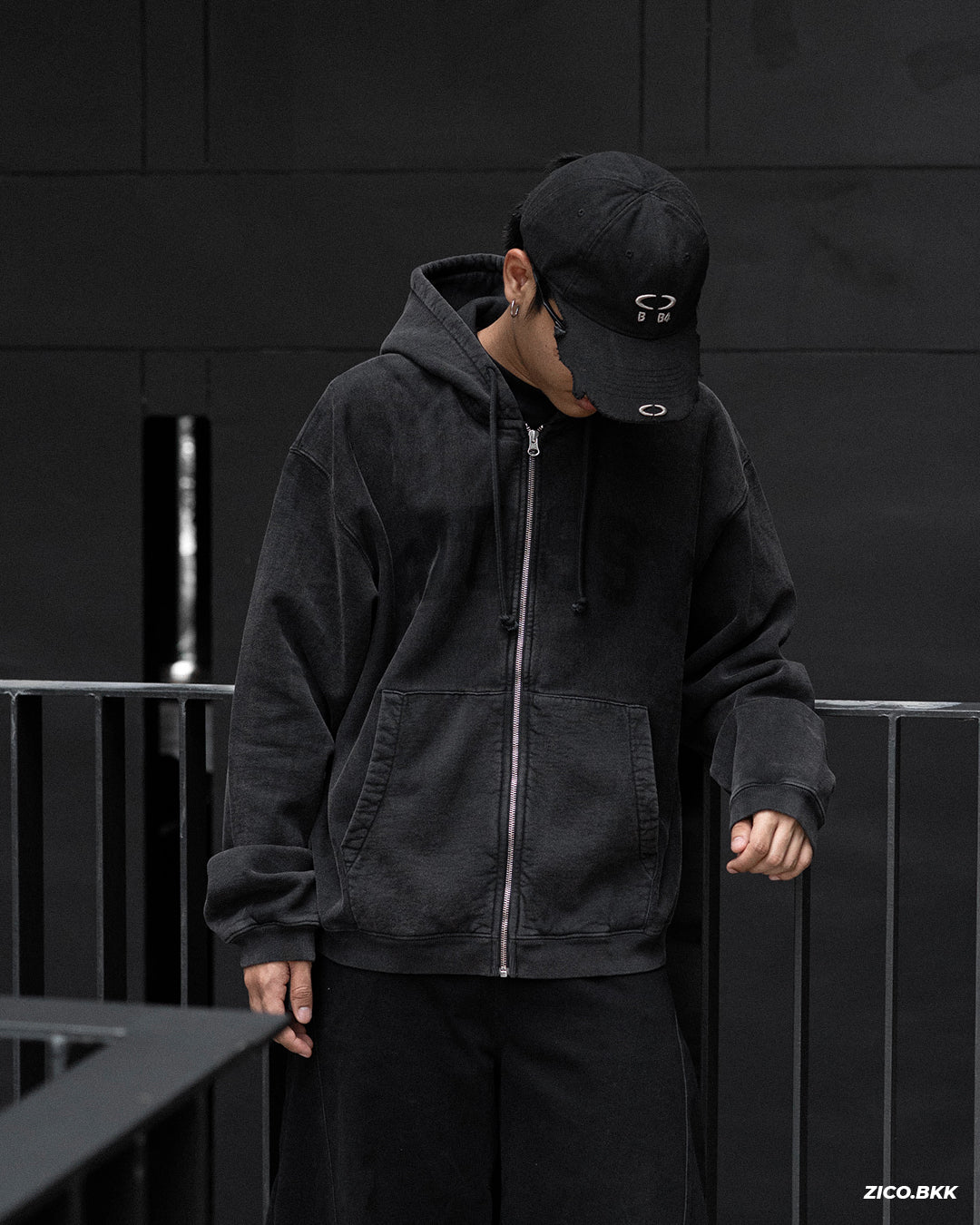 Stüssy Faded Graphic Zip Hoodie - Washed Black