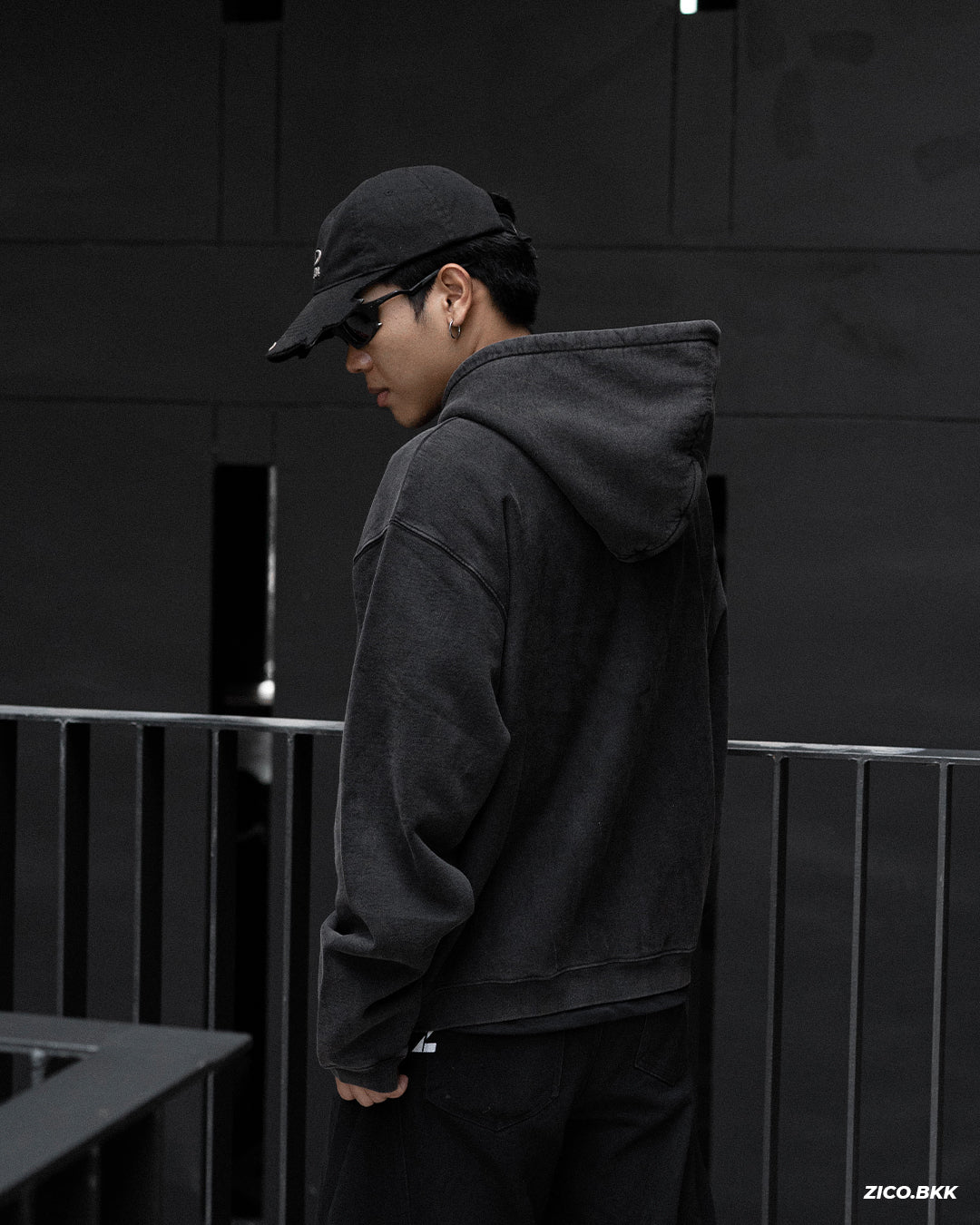 Stüssy Faded Graphic Zip Hoodie - Washed Black