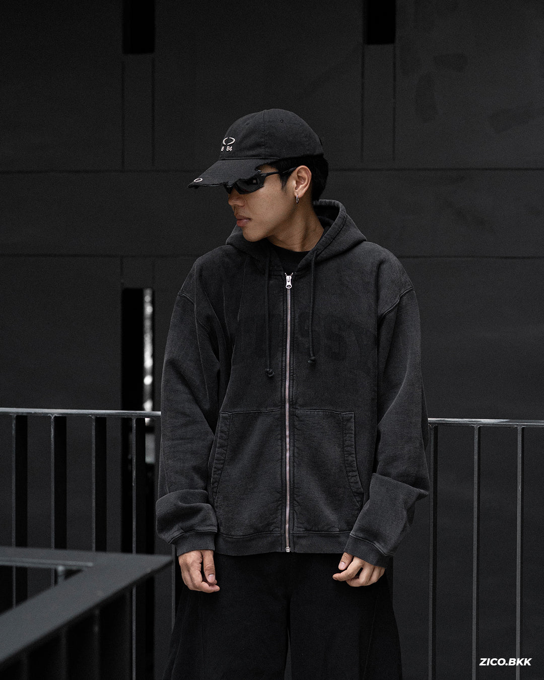 Stüssy Faded Graphic Zip Hoodie - Washed Black