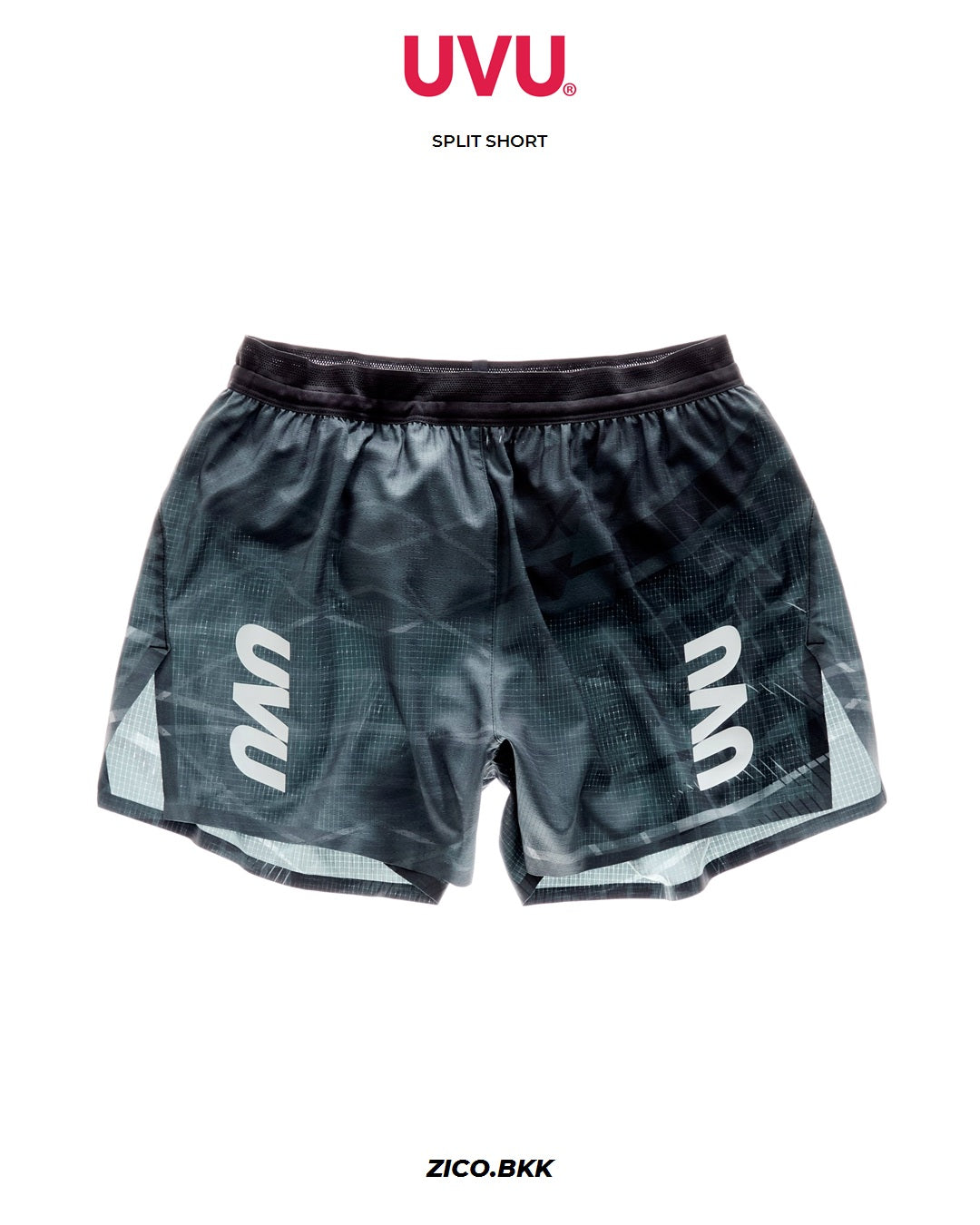 UVU Split Short SS26 Black/Grey — ZICO hero, compact header and product dominant