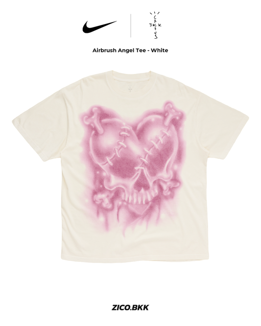 Nike x Travis Scott Cactus Jack Airbrush Angel T-Shirt White front product-first image with compact Nike and Cactus Jack logos