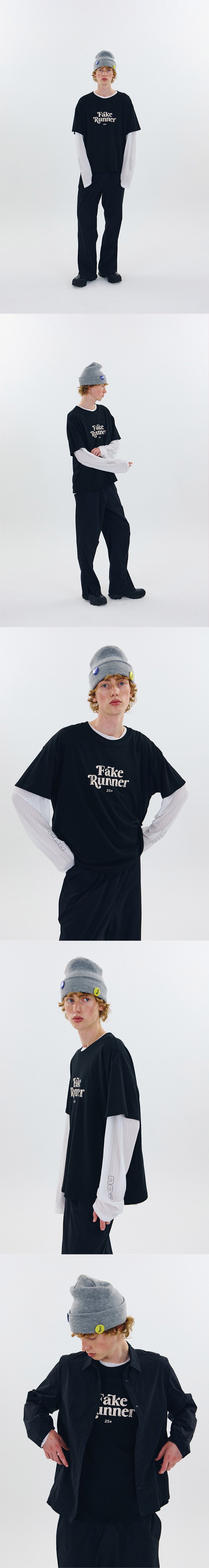 EOU Fake Runner SS T-Shirt - White / Black - eou-fake-black-detail-1