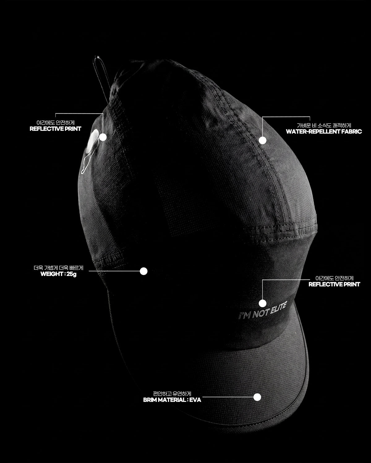 IAMNOTELITE Lightweight Performance Cap - Black - detail 1