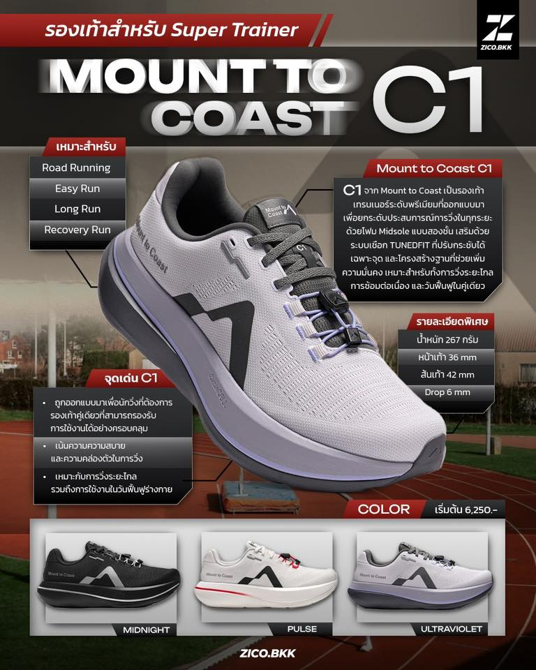 Mount to Coast C1 Ultraviolet รองเท้าวิ่ง Super Trainer สำหรับ Long Run