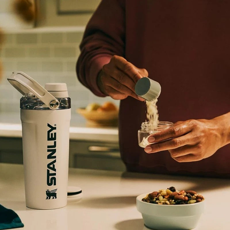 Stanley The Vitalize Shaker Bottle Chalk lifestyle kitchen use