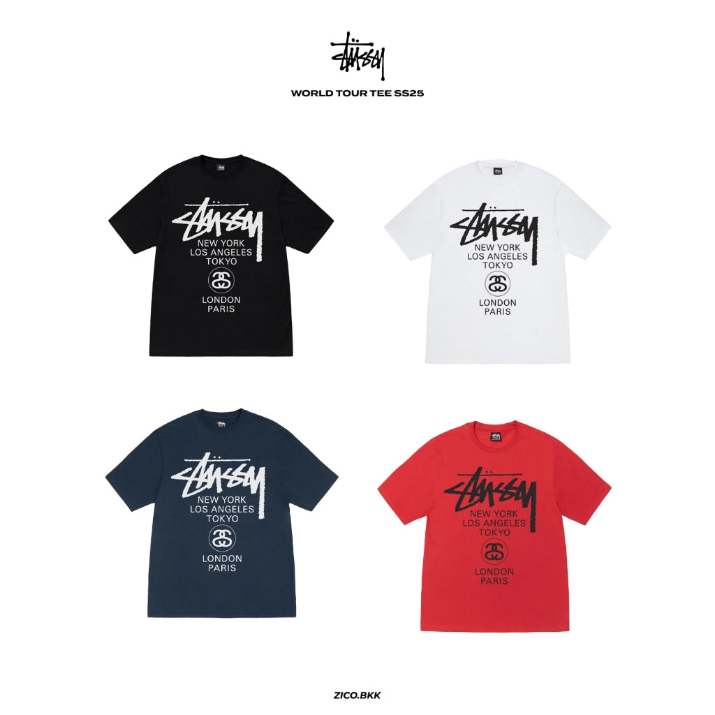 Stussy World Tour Tee (SS25) (Black/ White/ Cayenne/ Navy)