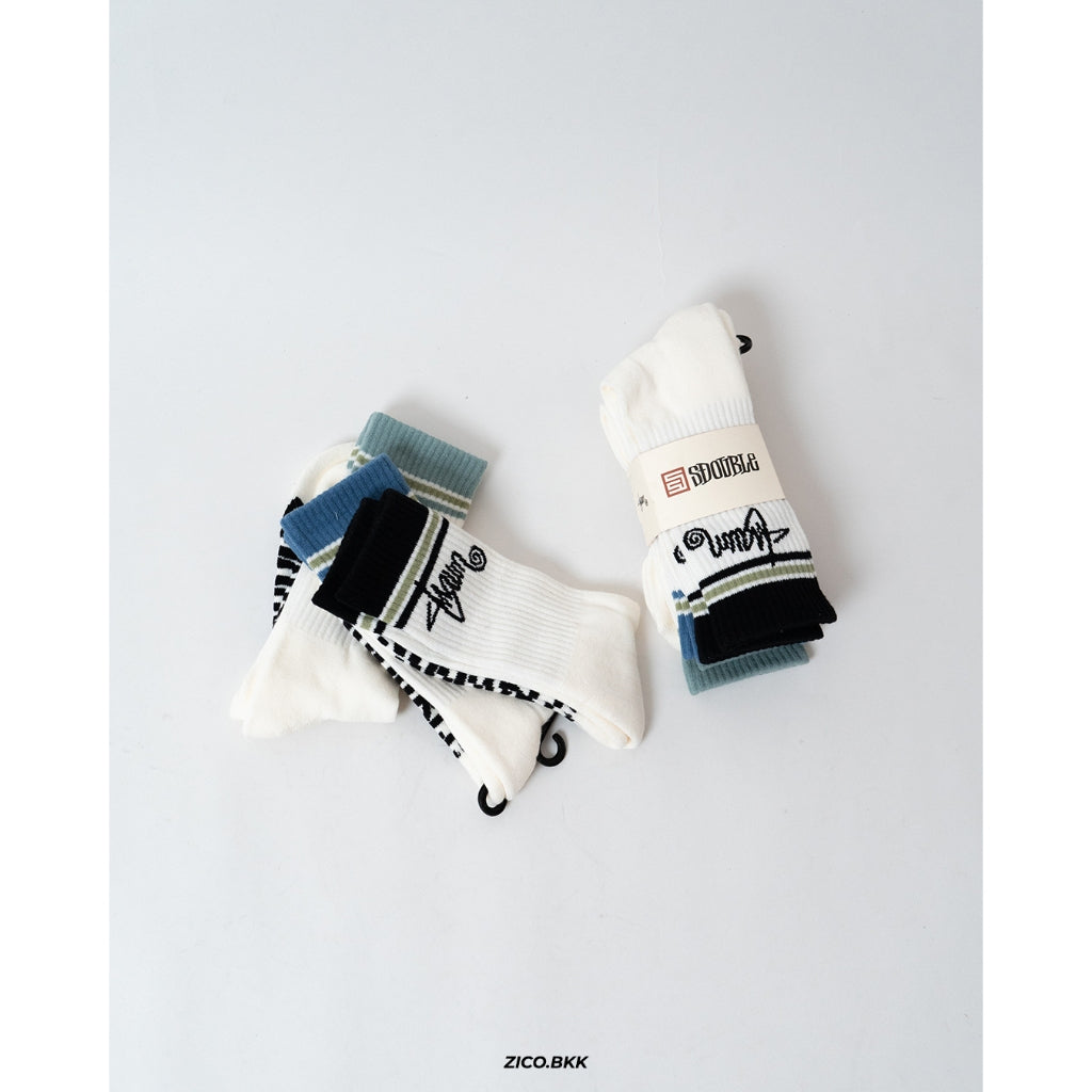 S-Double Stripe Shawn Script Crew Socks