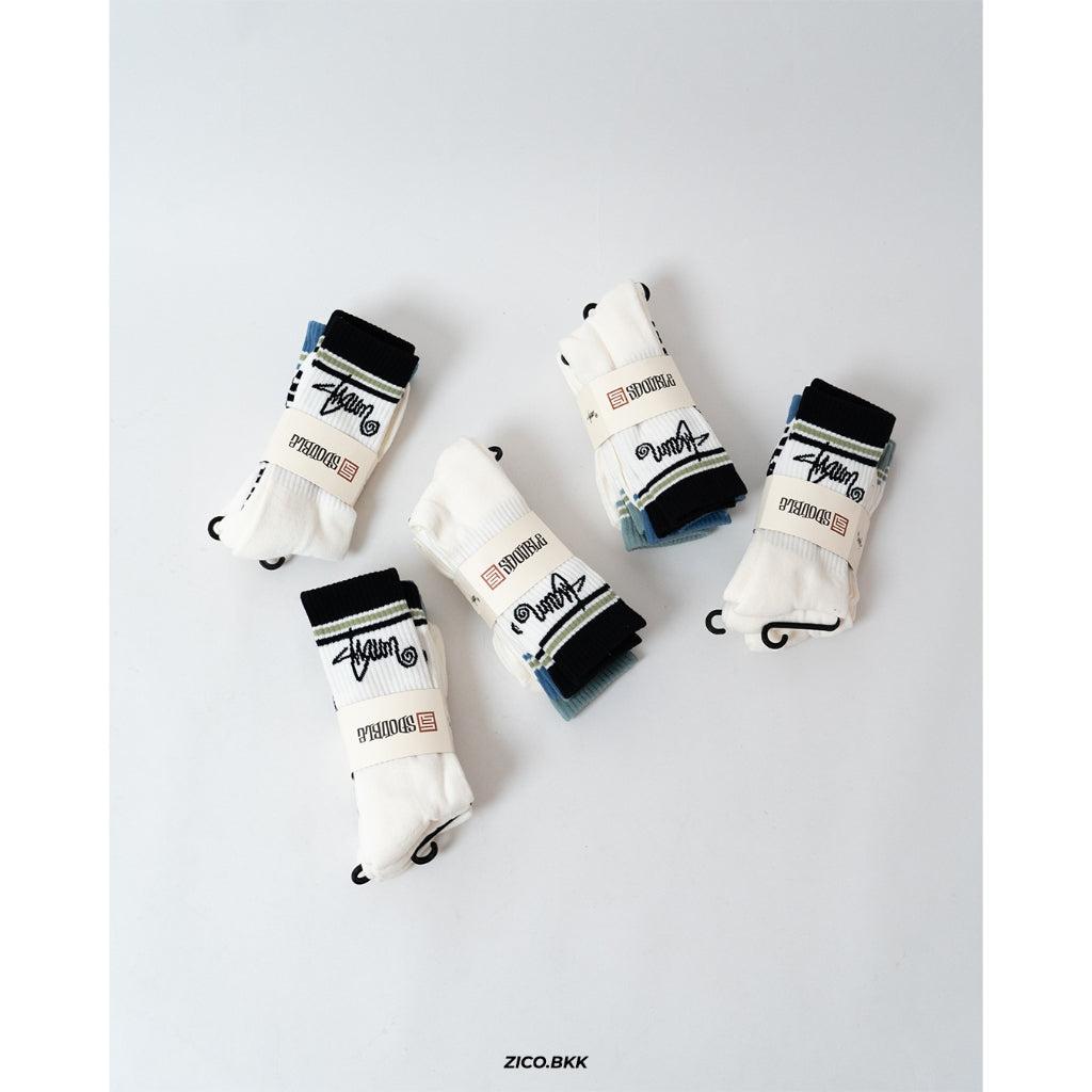 S-Double Stripe Shawn Script Crew Socks
