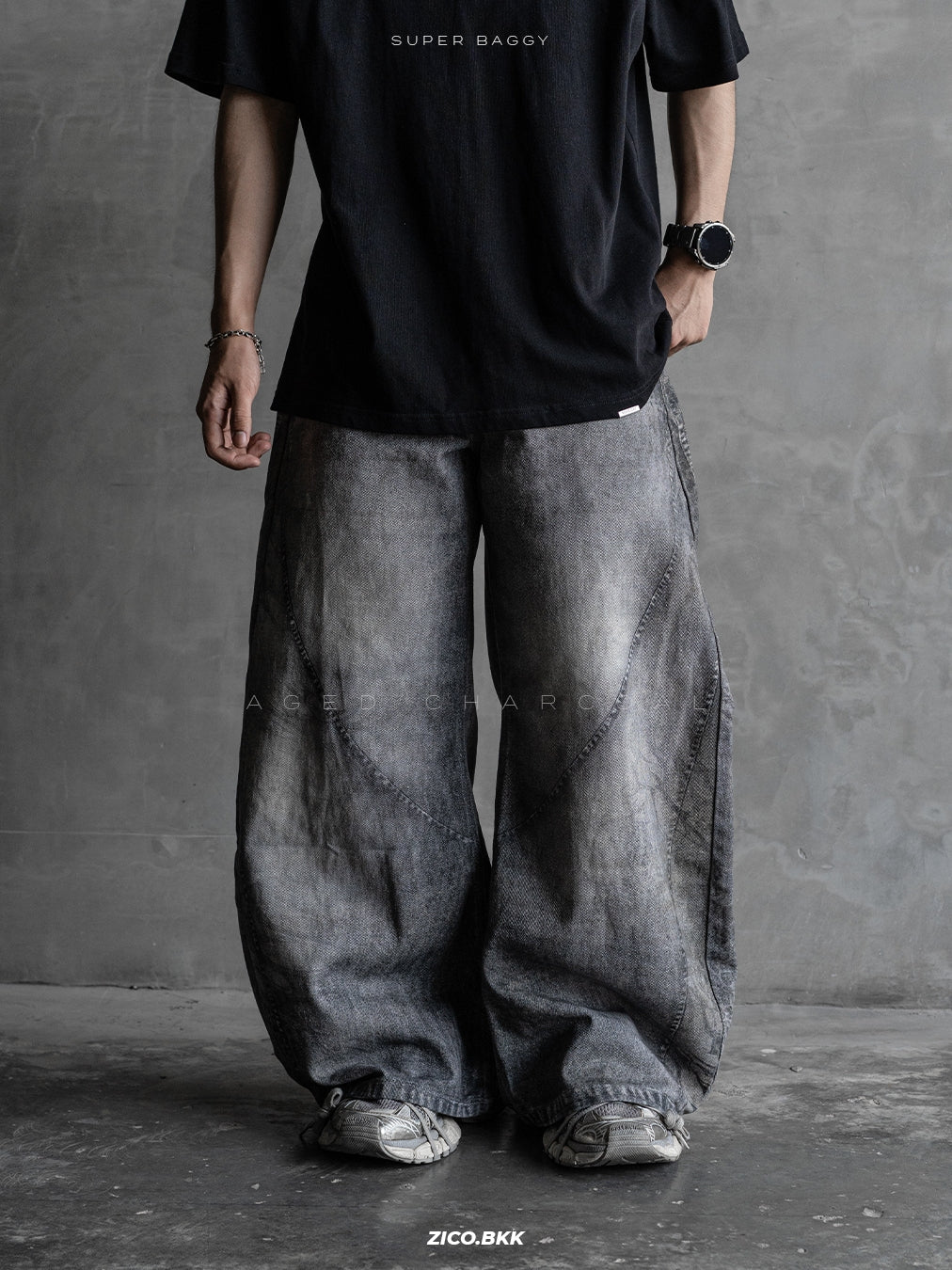 ZICO.BKK Super Baggy Jeans – Aged Charcoal — รูปสินค้าจากร้าน Shopee 1