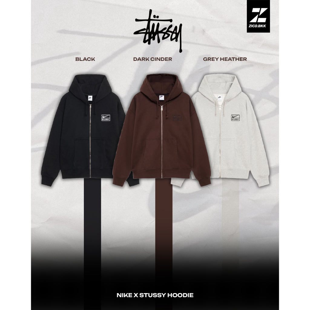Stussy x Nike Fleece Zip-Up Hoodie (FJ9176, FJ9182)