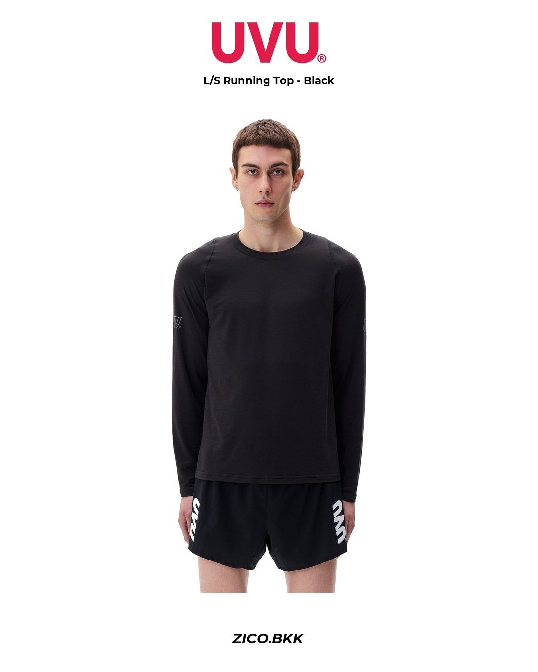 UVU L/S Running Top Black lifestyle white background - ZICO.BKK