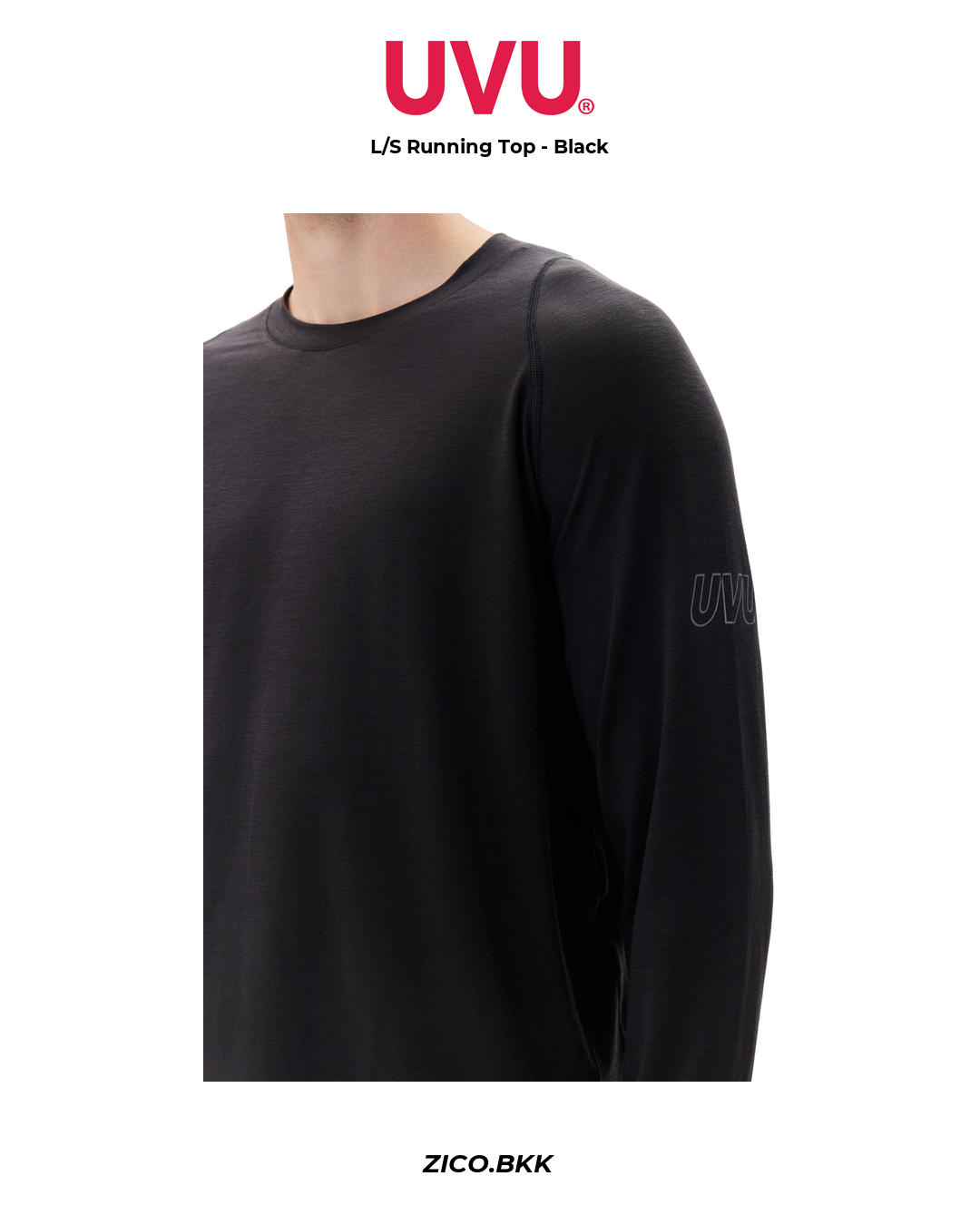 UVU L/S Running Top Black detail white background - ZICO.BKK