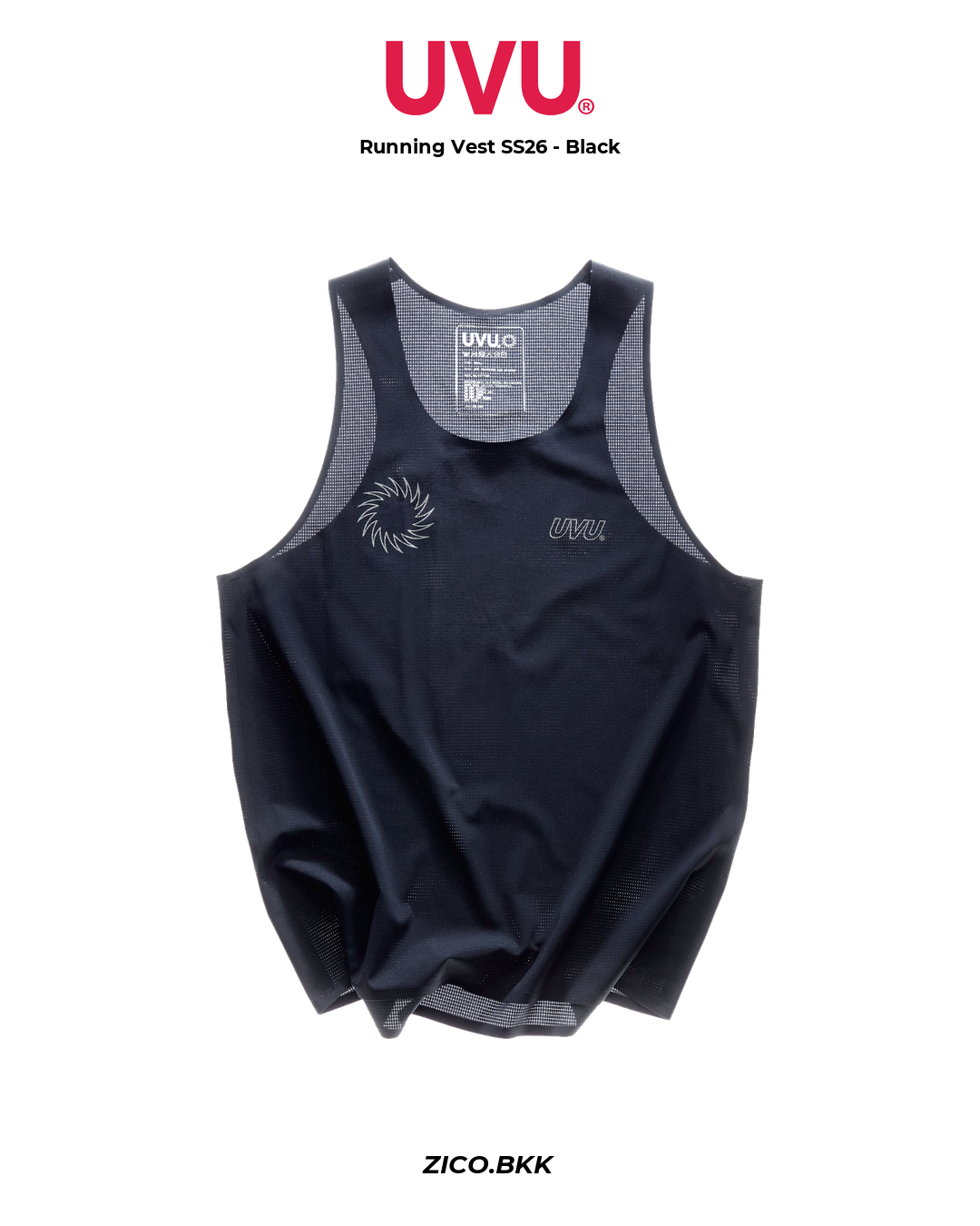 UVU Running Vest SS26 Black front white background - ZICO.BKK