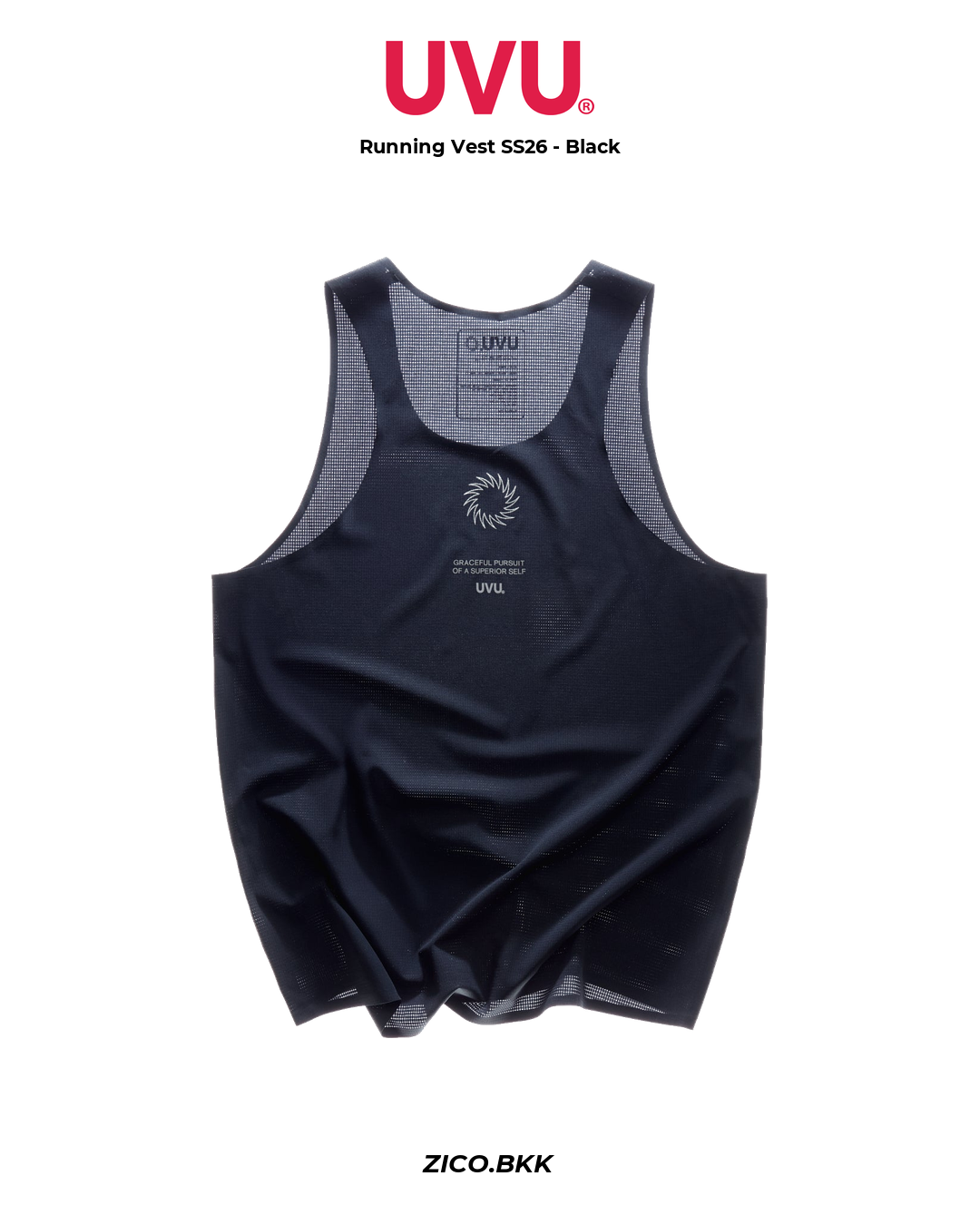 UVU Running Vest SS26 Black back white background - ZICO.BKK