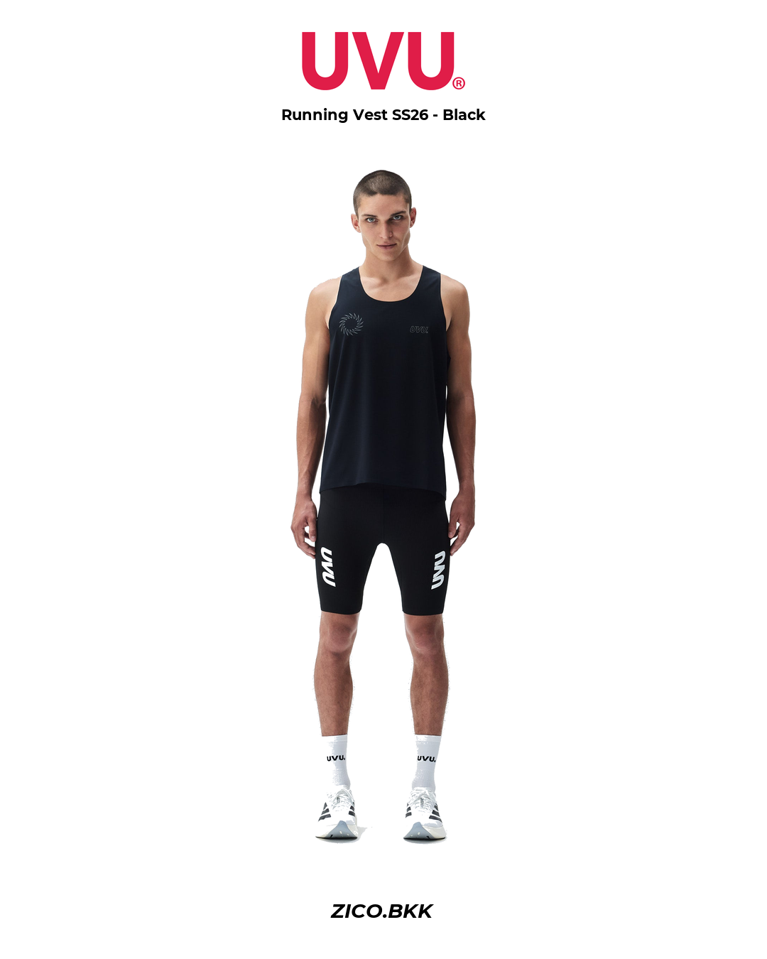 UVU Running Vest SS26 Black model white background - ZICO.BKK