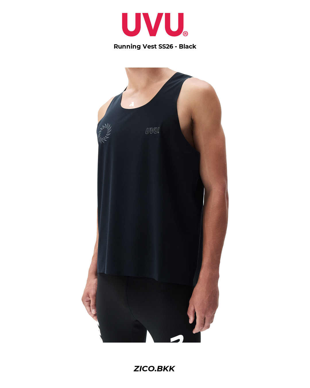 UVU Running Vest SS26 Black lifestyle white background - ZICO.BKK