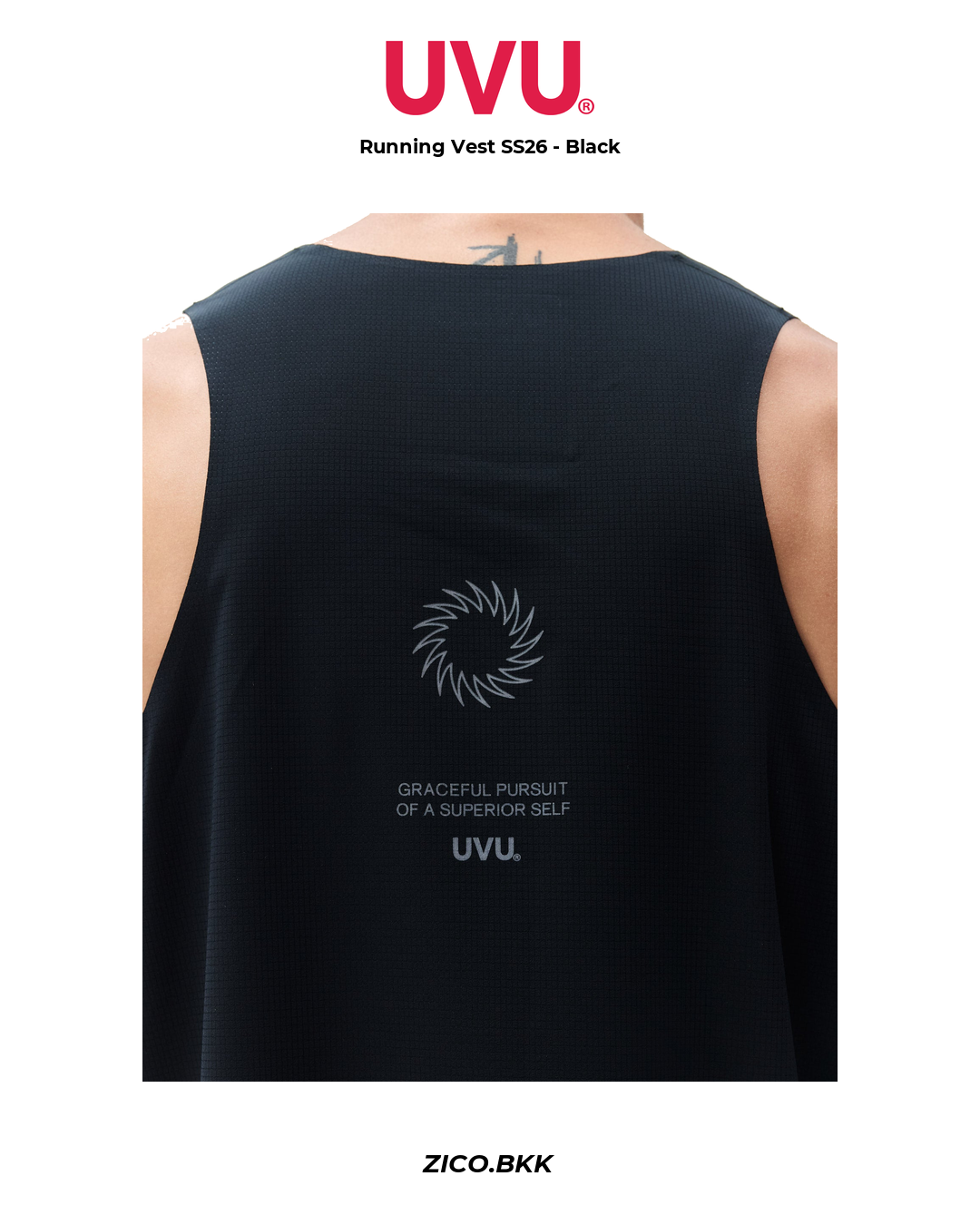 UVU Running Vest SS26 Black detail white background - ZICO.BKK