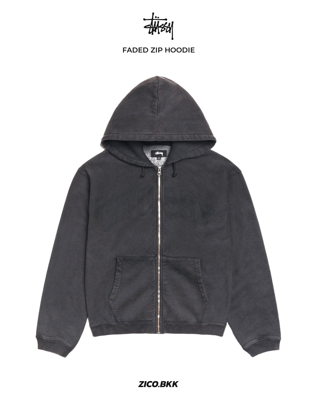 Stüssy Faded Graphic Zip Hoodie Washed Black — ZICO.BKK hero