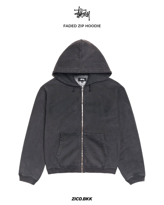 Stüssy Faded Graphic Zip Hoodie Washed Black — ZICO.BKK hero