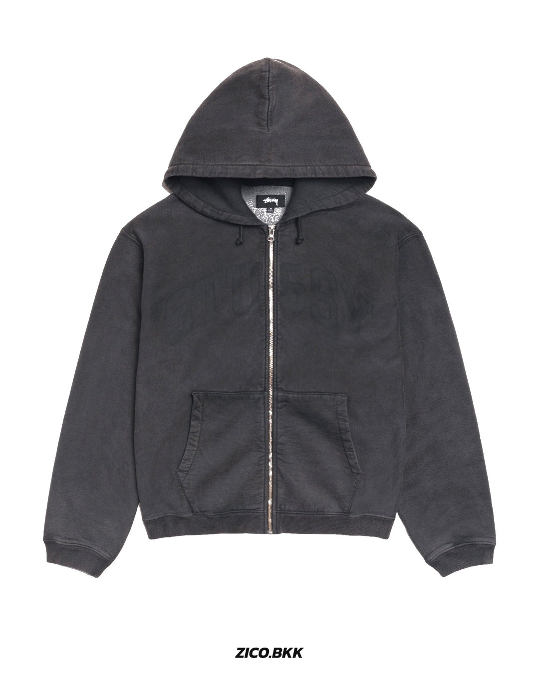 Stüssy Faded Graphic Zip Hoodie Washed Black — official source view 1